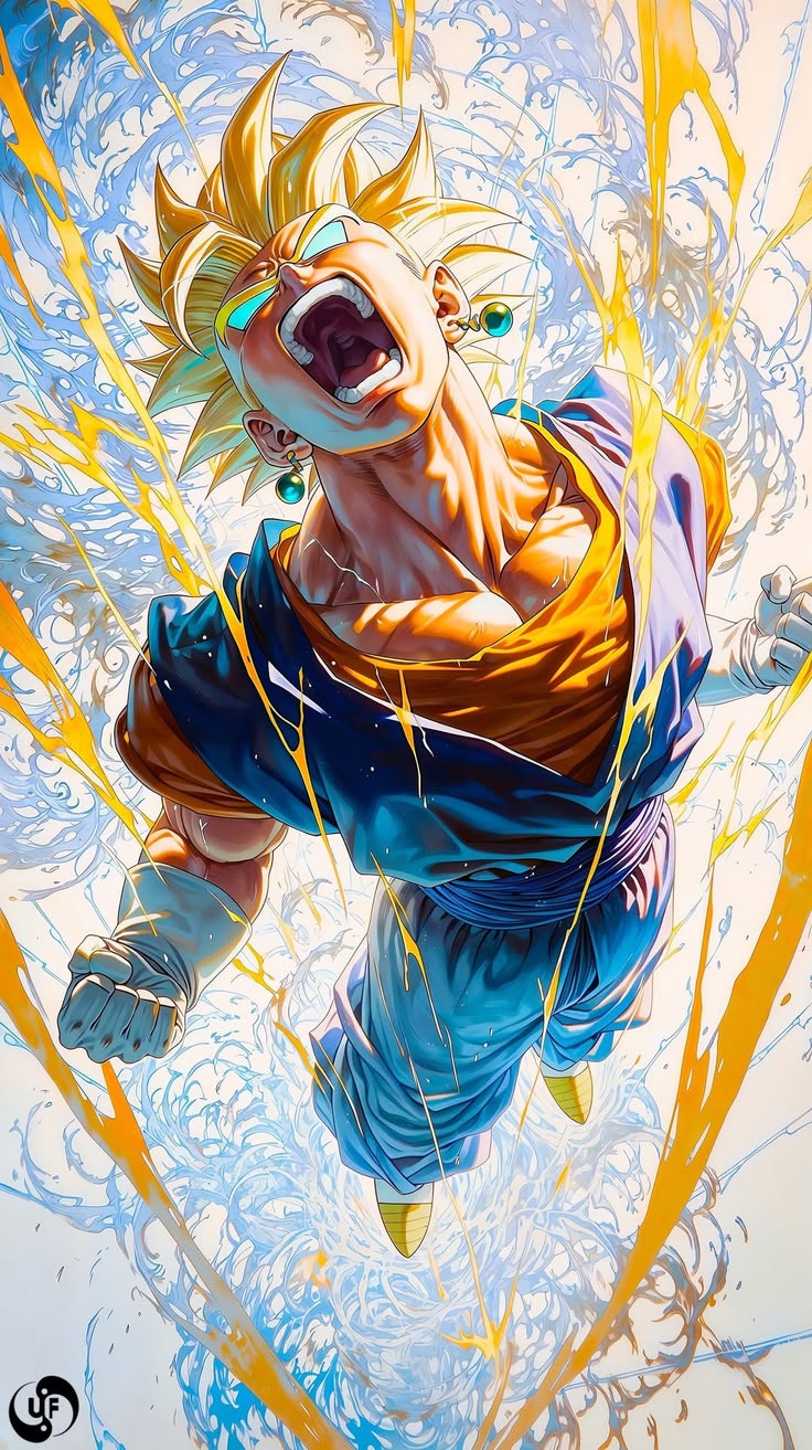 Gohan transformado em Super Saiyajin 2 com raios azuis ao redor, estilo arte de Dragon Ball